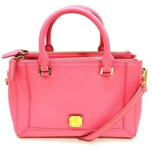 Authentic MCM Hand Bag  Pink Leather crossbody purse HOT PINK